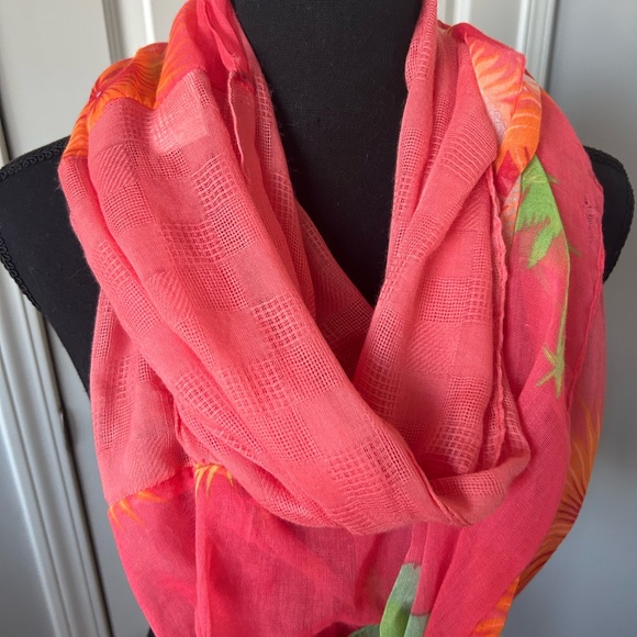 Accessories - Coral peach long print scarf